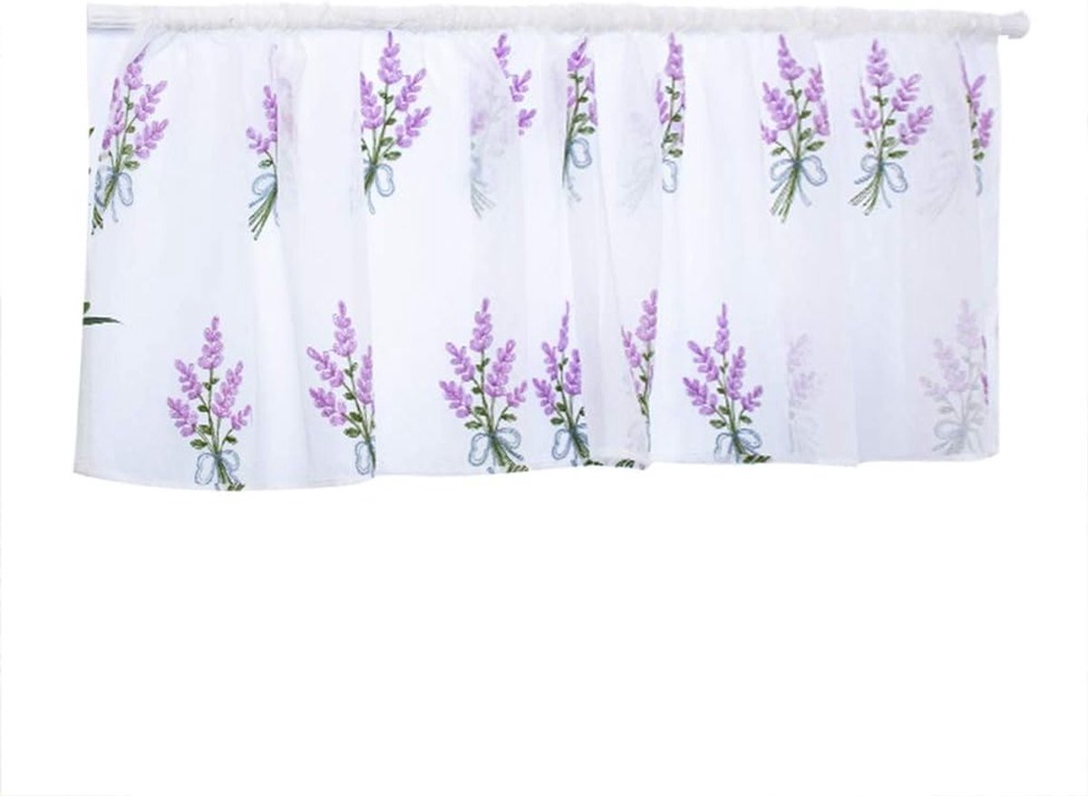 Korte Gordijnen voor Kleine Vensters, Geborduurde Polyester Gordijnen voor Badkamer, Keuken en Slaapkamer in Paars, Ideaal voor Privacy en Decoratie