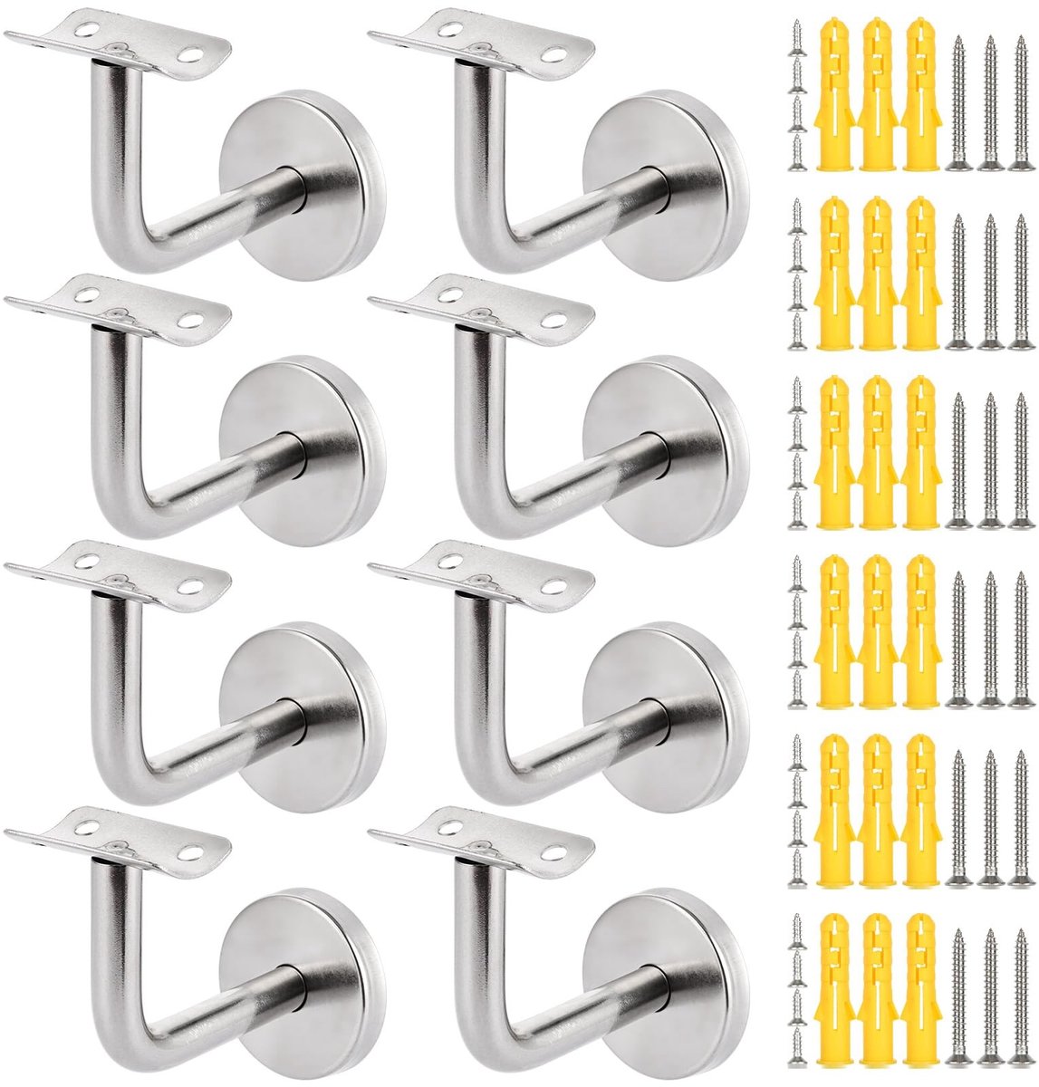 Dailygoods - Innovra - Set van 8 Roestvrijstalen Leuninghouders voor Wandmontage