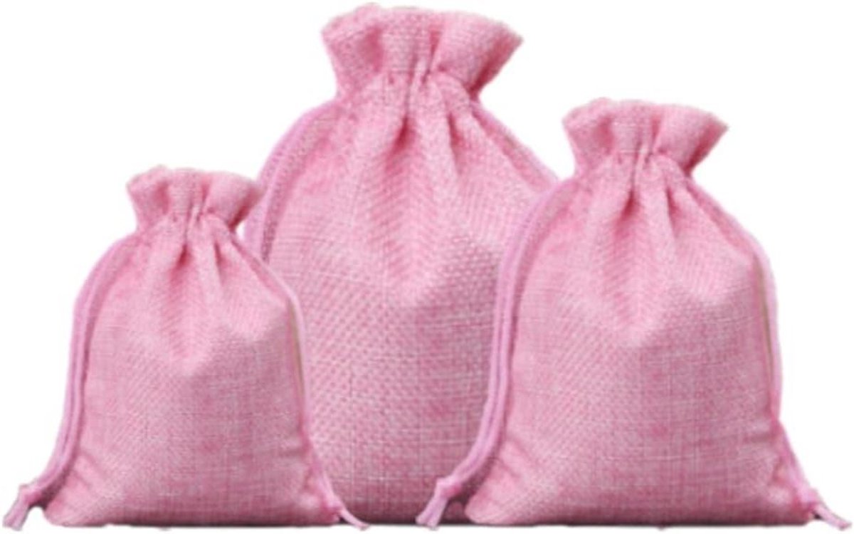 Jute Zakjes - Linnen Zakjes Opbergzakjes - Kleine Spullen Opbergen - Met Trekkoord - 30 stuks - Roze