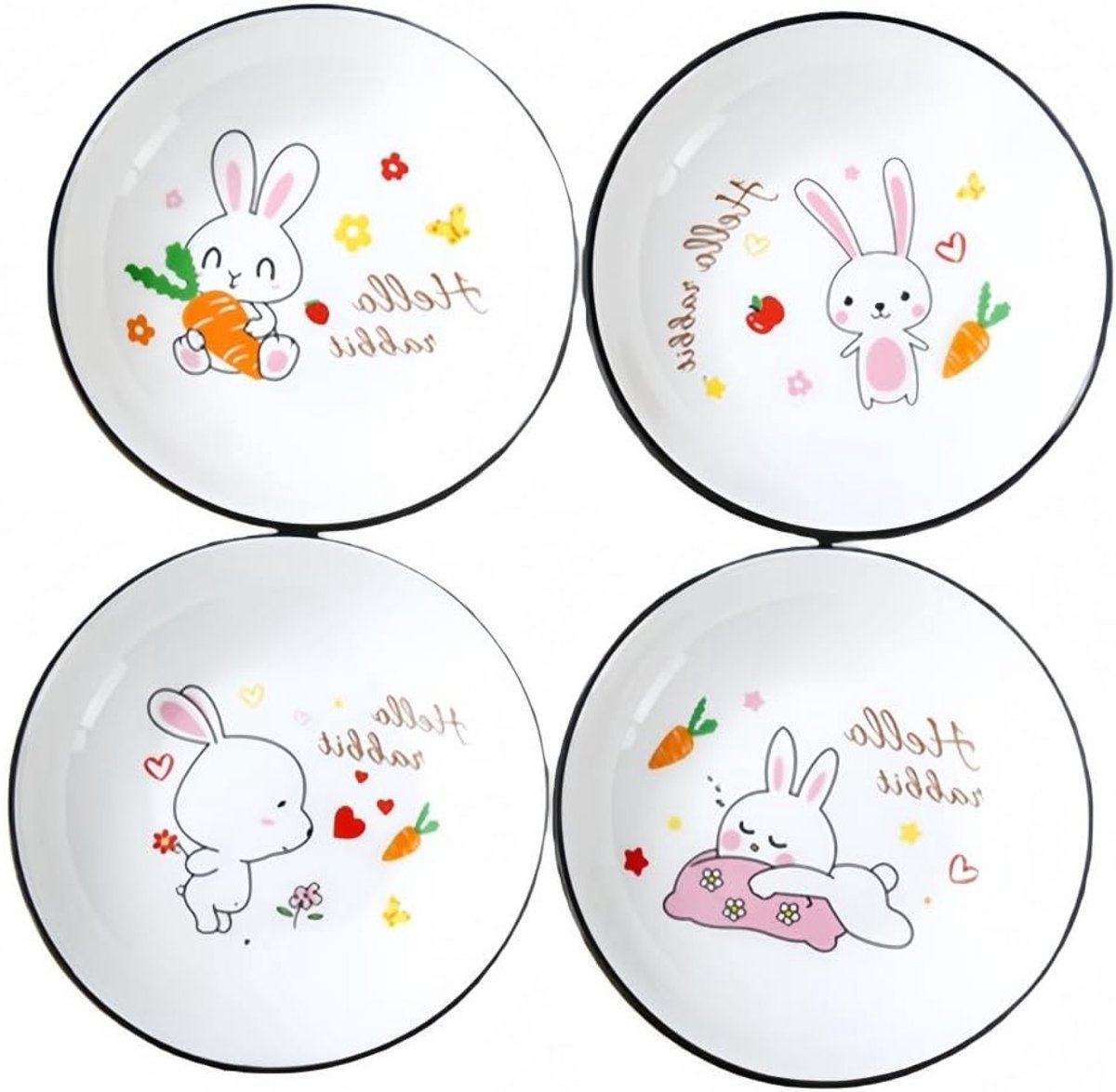 Set van 4 Keramische Dipping Bowls met Dierenmotief - Stapelbaar, Vaatwasser- en Magnetronbestendig, Ideaal voor Snacks en Dips