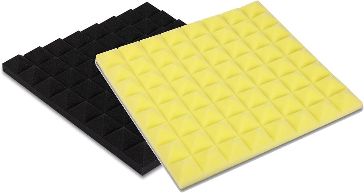 Akoestische Panelen - Geluidsisolatie Tegels - Geluidsverbetering Thuis - Studio Kwaliteit Absorptie - 50x50x3cm 12 Stuks - Zwart Geel