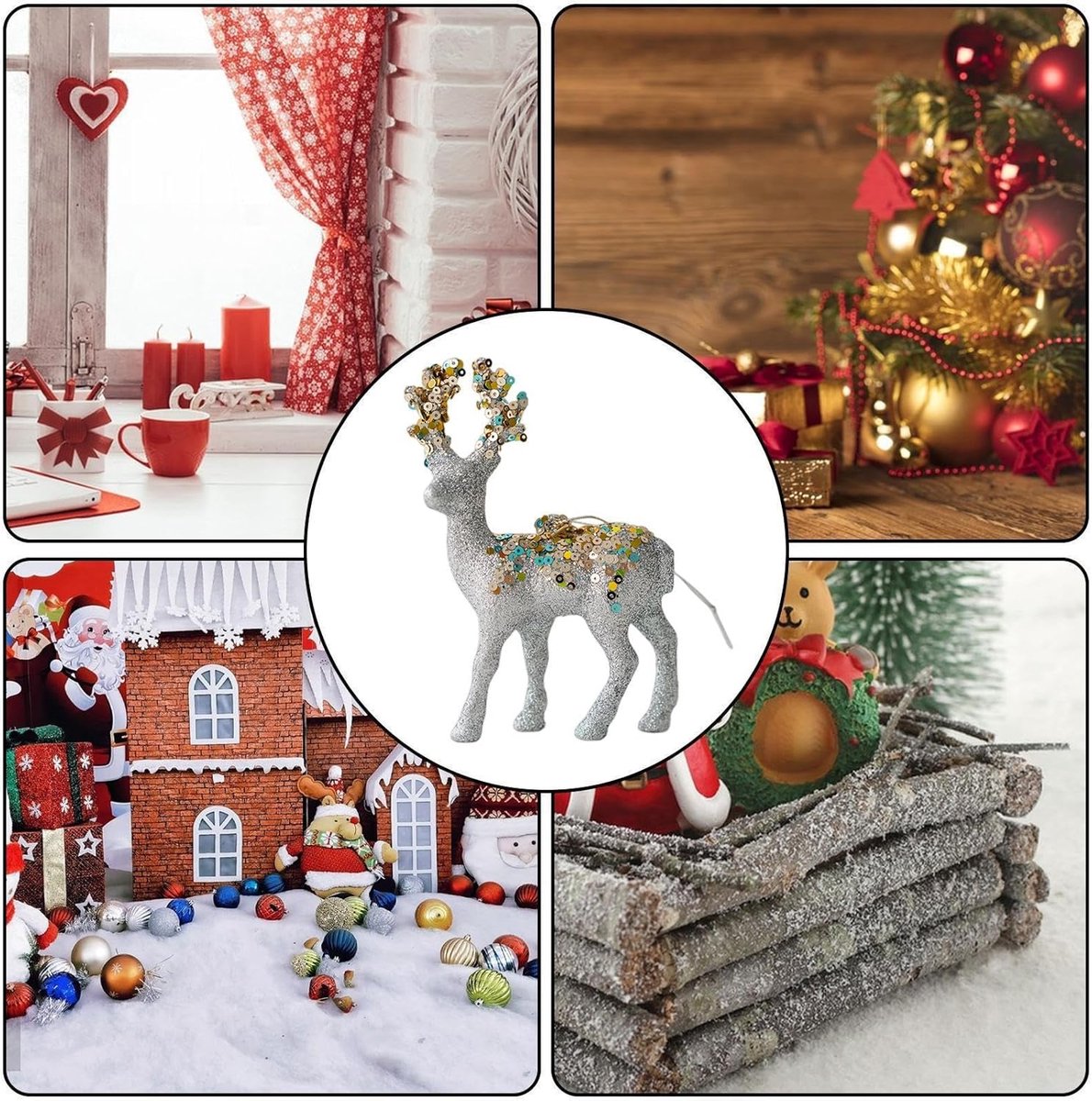 Kerstbeeldje Rendier - Vakantie decoratie - Huis versieren - Gevlokt met glitter - 15 x 7 cm - Zilver – foto 5