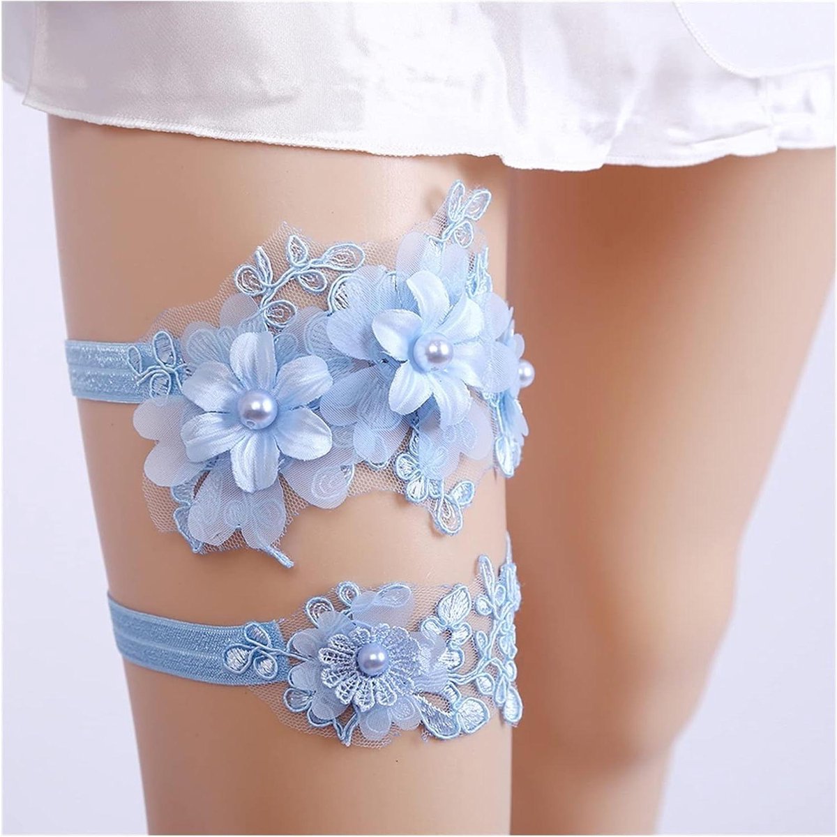 Kanten Kousenband - Bruiloft Accessoire - Feestelijke Gelegenheid - Zacht Huidvriendelijk - 40x5 cm - Blauw