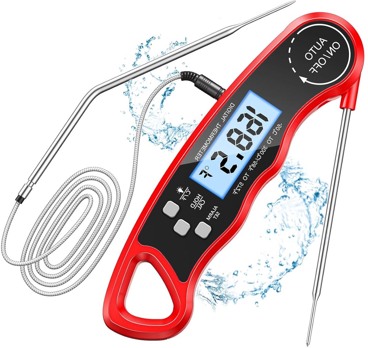 Digitale Vleesthermometer met Directe Aflezing, Lange RVS Probe, Alarminstelling voor BBQ en Ovengebruik