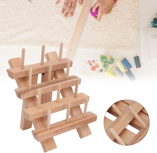 Houten Bobbin Rack voor 12 Spoelen - Vouwbaar Draadframe van Beukenhout met Grote Capaciteit voor Quilten en Borduren van Merkloos — afbeelding 3