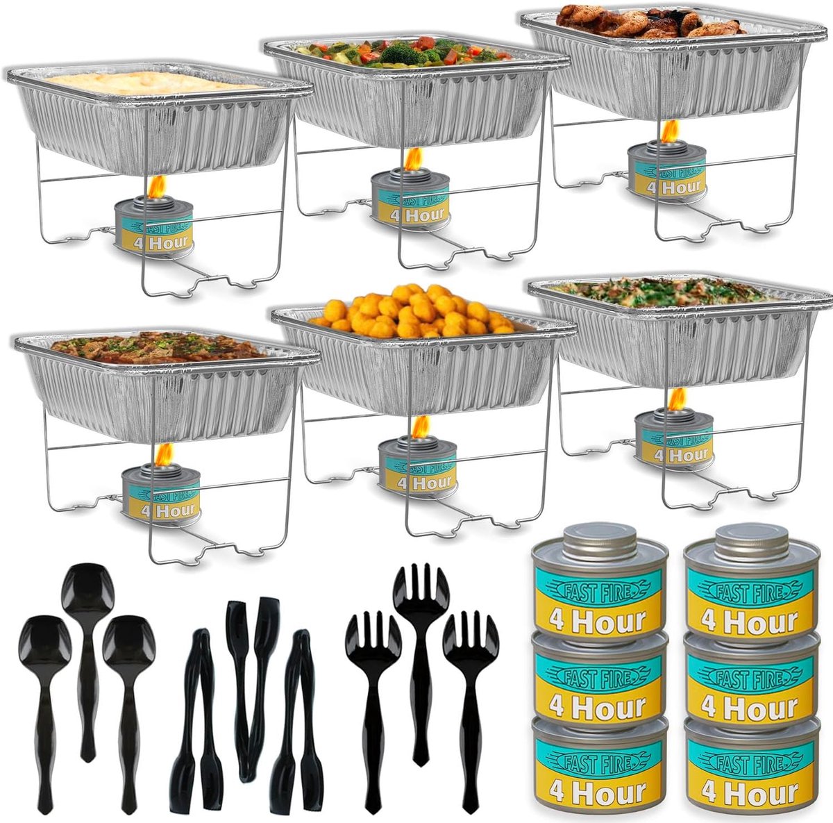 Buffet Set - Voedselwarmers Set - Feesten Warm Houden - Opvouwbare Rekken - 6 Delig - Chroom
