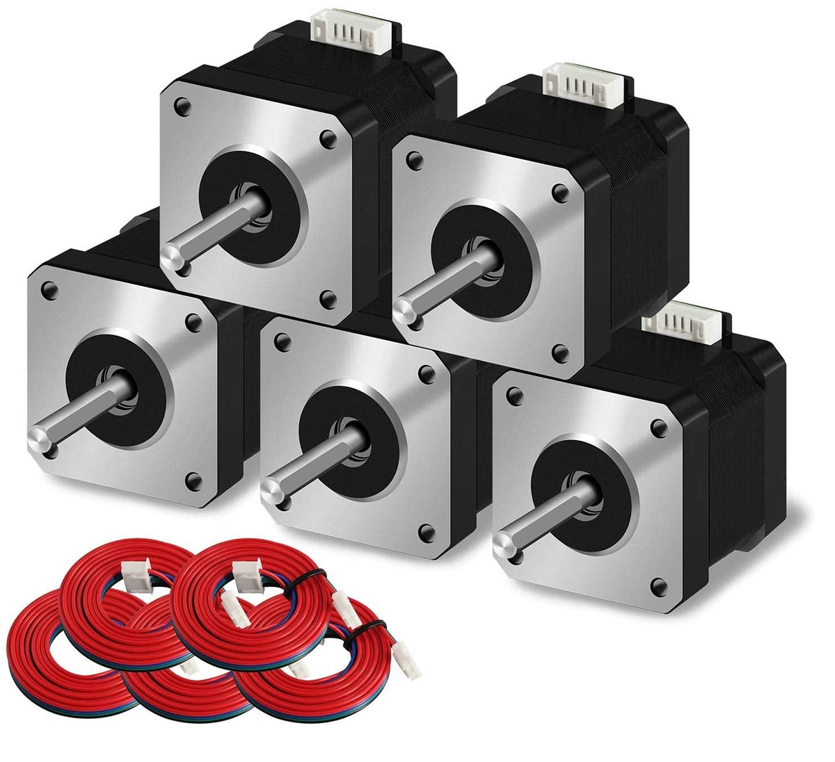 BRENZOOS - Nema 17 Stappenmotor - 3D printer - Hoog koppel - 42 x 38 mm - 4 kabels - Geschikt voor Creality CR-10 en Ender 3 - Pakket van 5 stuks