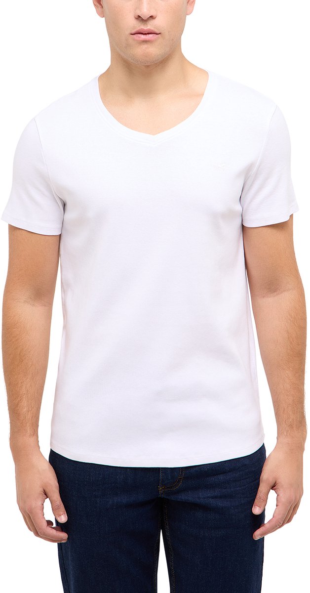 Mustang Heren T-Shirt slim fit Wit L V Hals Volwassenen