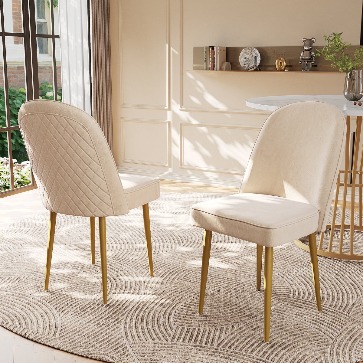 REDOM Eetkamerstoelen Set Van 2 - Ergonomische Rugleuning - Modern - MDF en Metaal - Beige - 45,5 × 62 × 87,5 cm