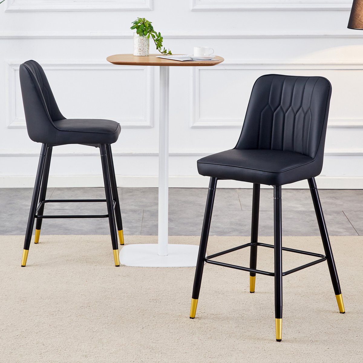 REDOM Barkrukken Set Van 2 - Met Rugleuning En Voetensteun - Modern - Metaal En Kunstleer - Zwart - 100 cm