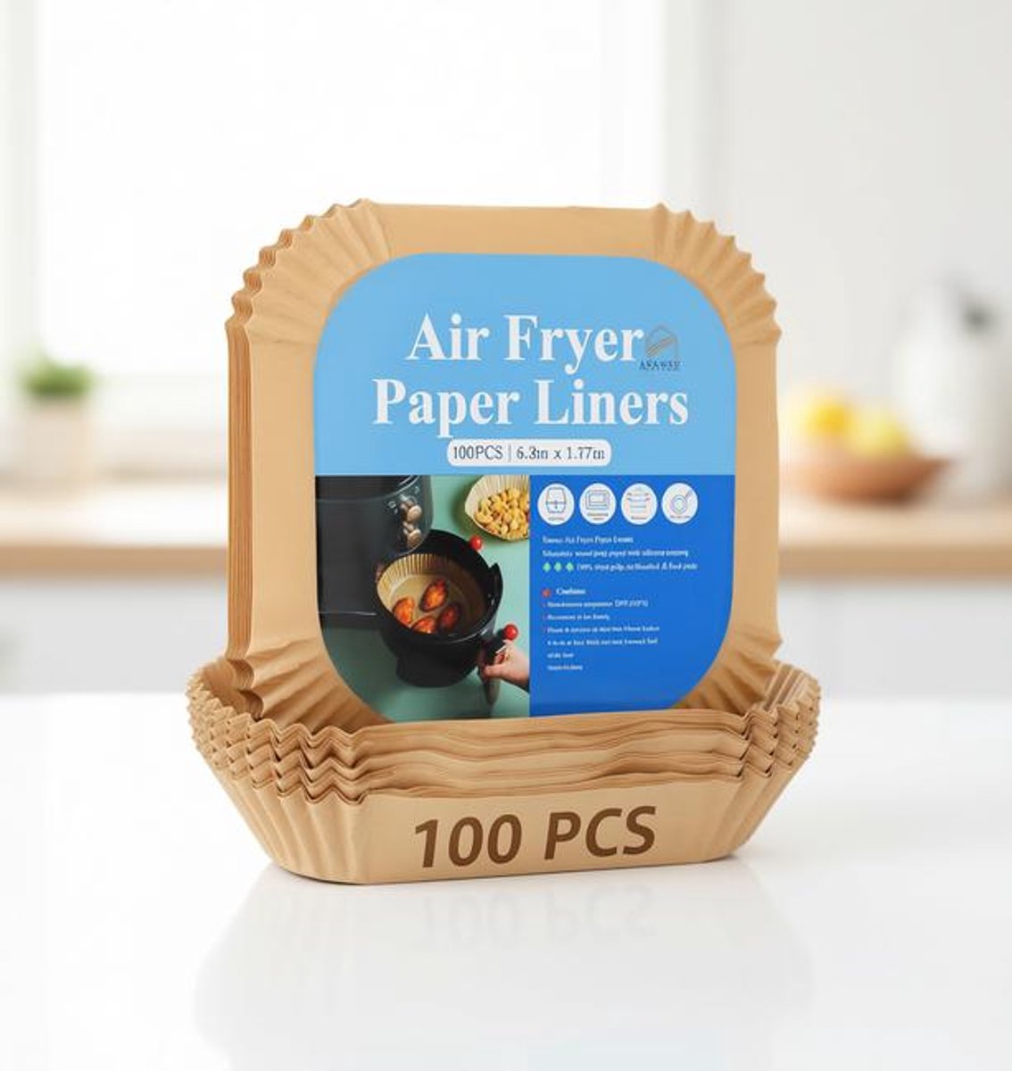 ElleMooi Luchtfriteuse Papieren Inlegvellen 16 cm, Vierkant, 100 Stuks - Antiaanbak, Ongebleekt Perkamentpapier voor Airfryer, Oven, Magnetron