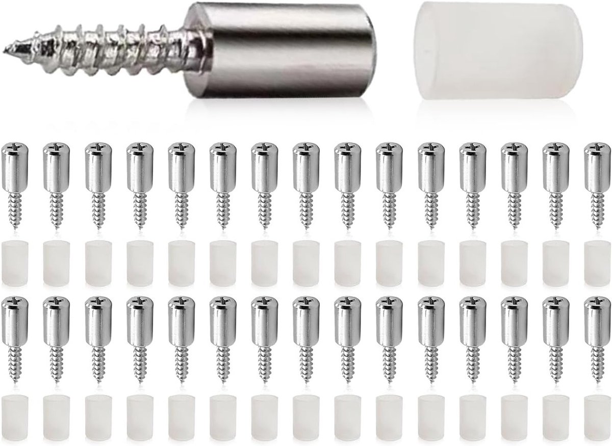 Set van 30 Steunpinnen voor Planken, Stalen Basis, Rubber Bescherming, Inclusief Zelftappende Schroeven voor Stabiele Opbergruimte