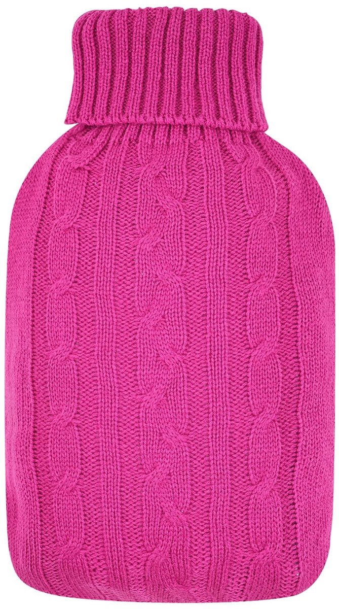Dailygoods- Hoes Warmwaterkruik - Isolerende Kabelgebreide Hoes - Gedraaid Gaas - Framboosroze - Eenheidsmaat 31 x 20 cm - Voor 2 Liter Kruik