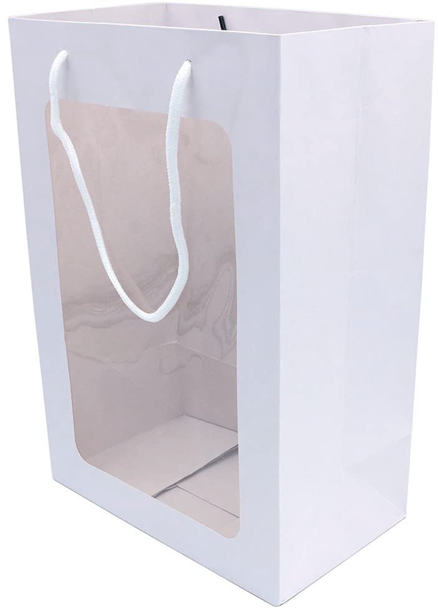 Dailygoods- Gift Zakken 5 Stuks - Kraftpapier - 35 x 25 x 15 cm - Transparant Venster - Handvat - Verjaardag/Bruiloft Feestartikelen - Geschenkzak