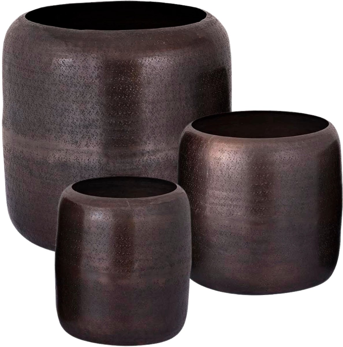 PTMD Djace Bloempotten - 34x34x33 cm - Aluminium - Koper - Set van 3