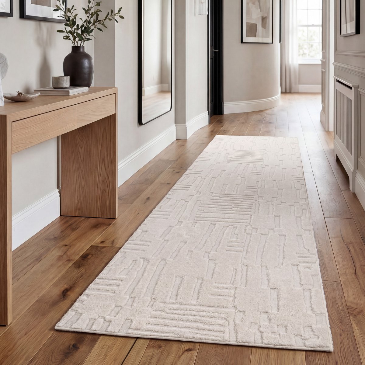 Paco Home Vloerkleed Woonkamer Hoogpolig Scandinavisch Boho Geometrisch Abstract Wasbaar Crème 80x300 cm