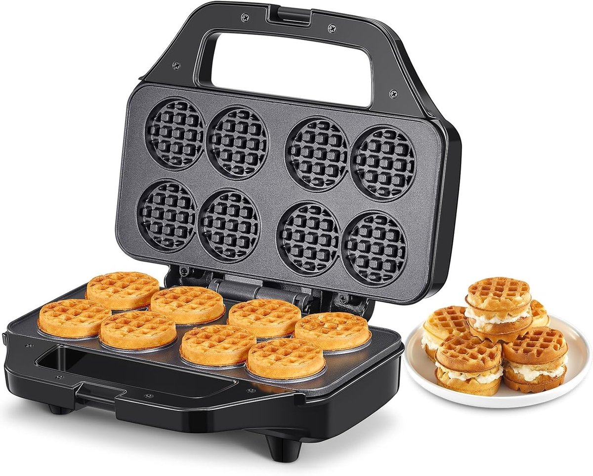 SnelShoppen - Mini-wafelijzer 850 W voor 8 mini-wafels van 4,8 cm - Perfect voor feesten, kinderen, camping en keuken - Compact en snel