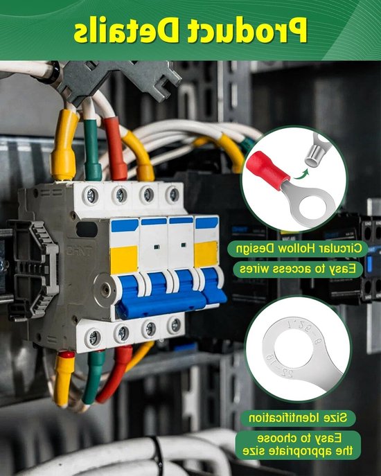 Pack van 20 Ringklemmen, 0.5 - 1.5 mm², M6 Gatdiameter, Gedeeltelijk Geïsoleerd, PVC Kabelogen van Rood Verzinkt Koper voor Elektrische Verbindingen — afbeelding 3