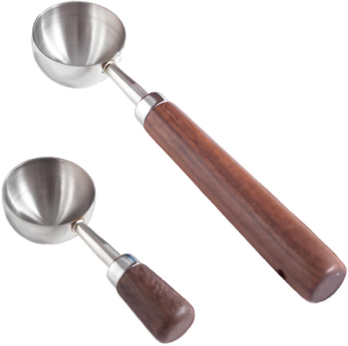 Dailygoods- Koffielepel 30 ml - Maatlepel Set - Maatlepels RVS - Walnoothouten Handvat - 2 Stuks - Hoogwaardig Materiaal