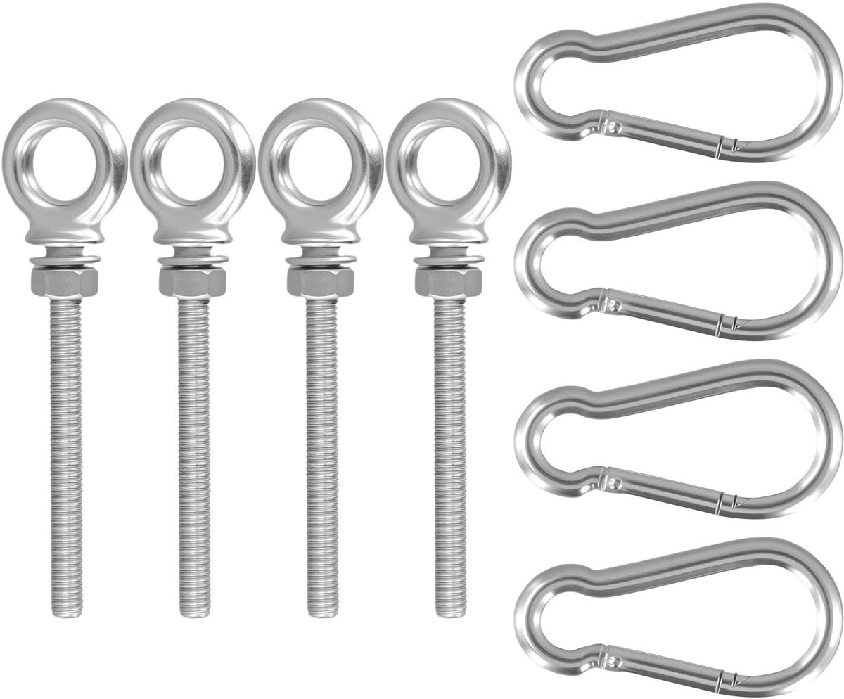 Dailygoods - Set van 4 M8 x 80 mm Ringschroeven met Karabijnhaak - Roestvrij Staal