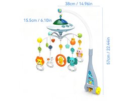 UFO-mobiel voor kinderbedje - draaiende muziekmobiel met rammelaars - Starry Blue