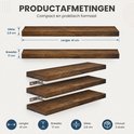 Dimensions des étagères en bois : longueur 41 cm, largeur 17 cm, épaisseur 2,8 cm. Ensemble de 3 pièces.