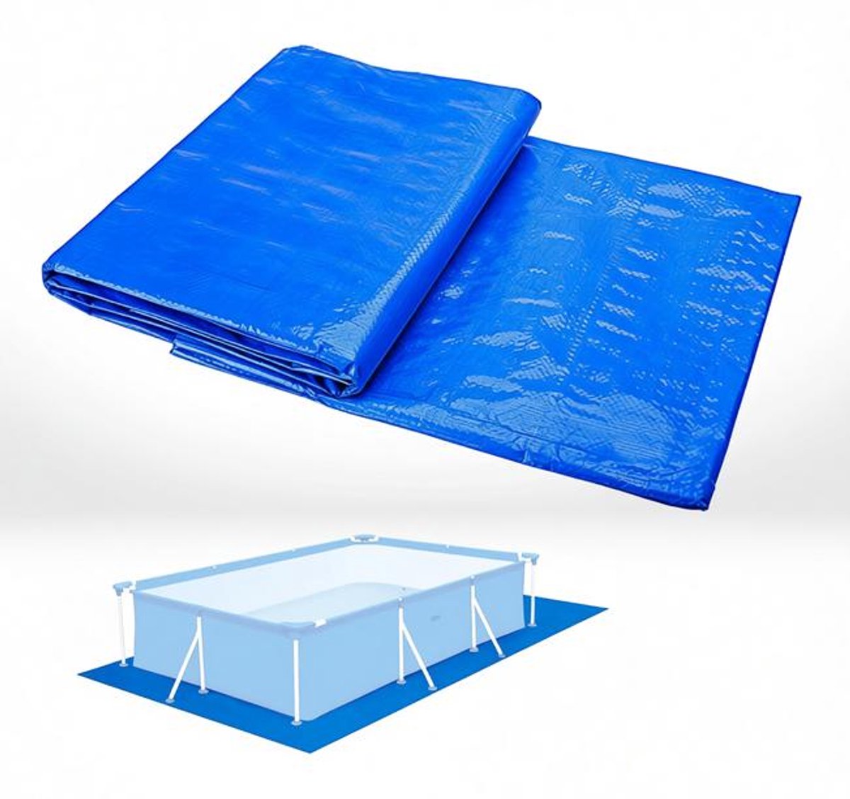 ElleMooi Zwembad-grondzeil Blauw - Waterdichte Rechthoekige Onderlegger voor Opblaasbare Zwembaden en Kinderbadjes - 335 x 335 cm