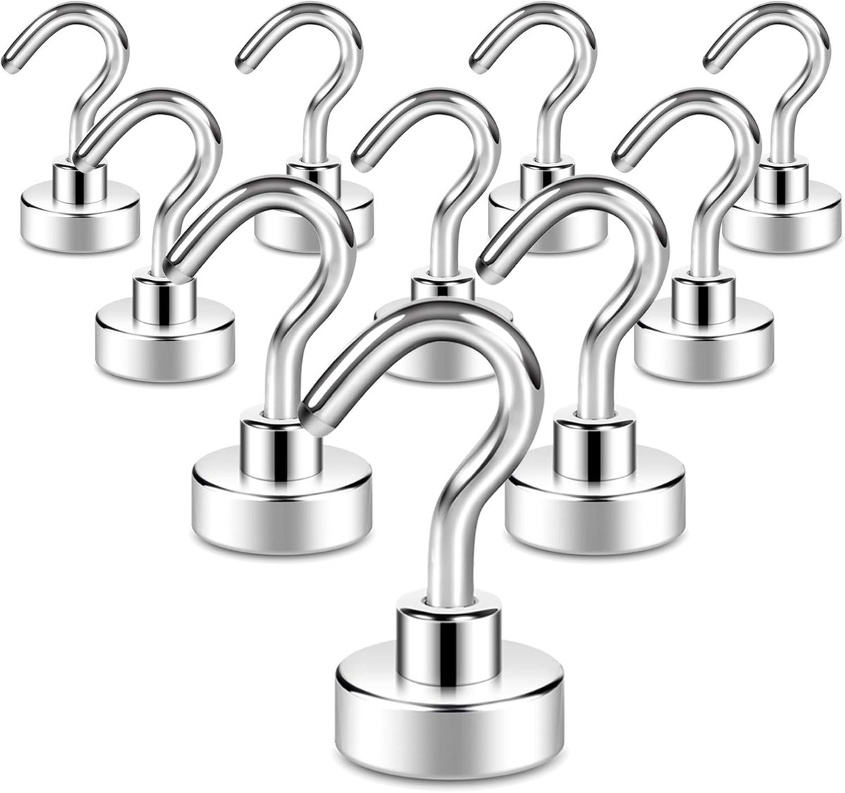 Killogood magnetische haken- extra sterke magneet van meer dan 10 kg met koelkasthaak- robuuste cruiserhaak voor aan het plafond (verpakking van 10)