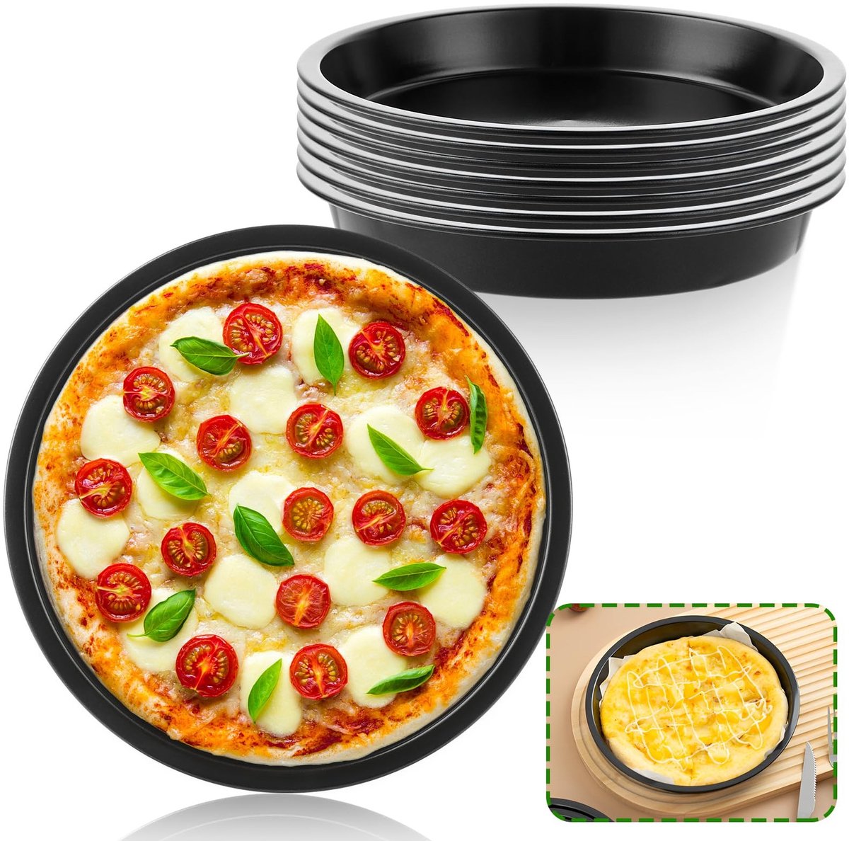 Dailygoods- Pizzaplaat rond 15 cm - Roestvrij Staal - Antiaanbaklaag - Taartplaat - 8 Stuks - Veilig en Gezond - Bakplaat