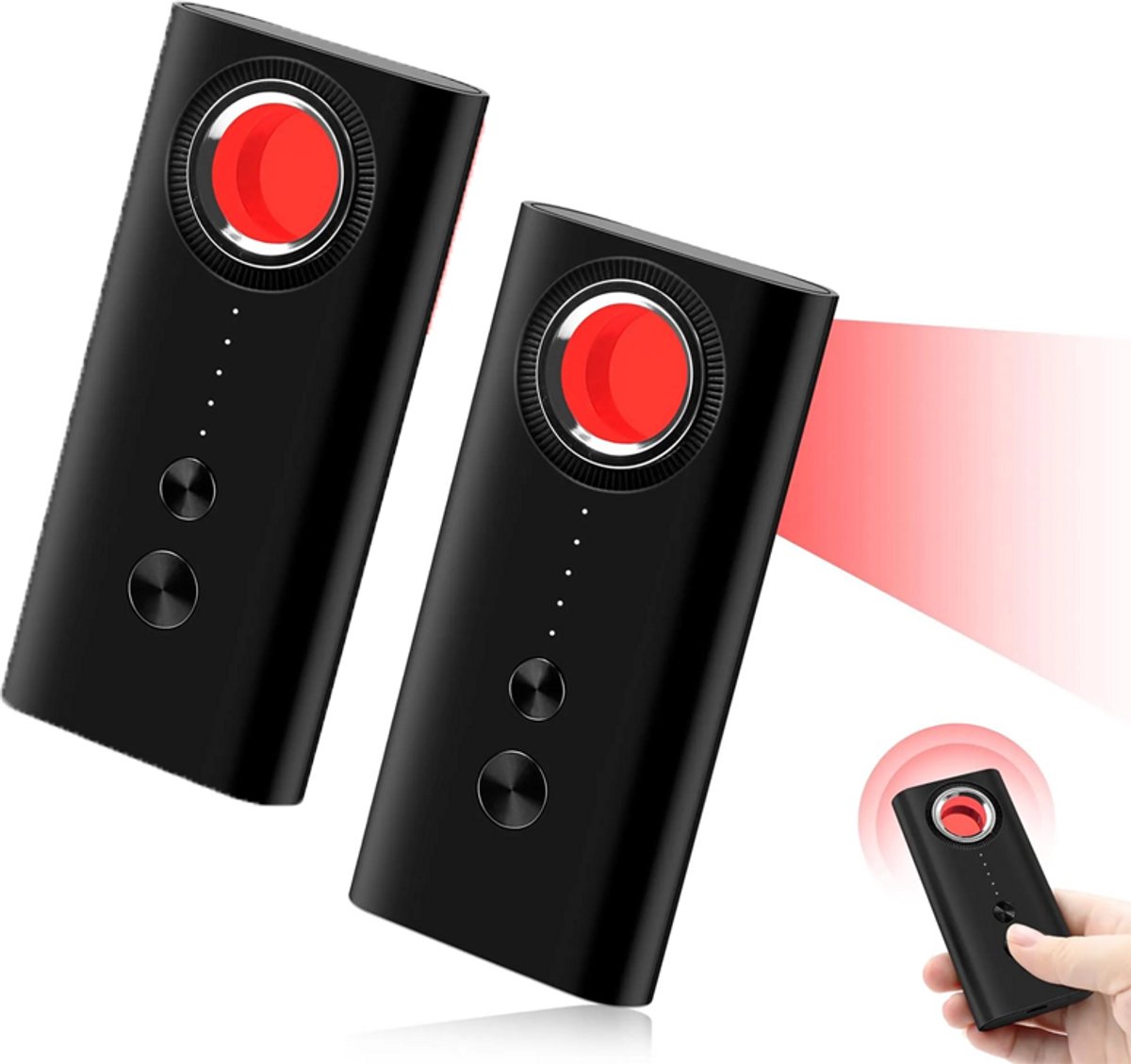 Verborgen-Cameradetector - 2 Stuks - Camera Detector - Anti-Spion Detector - 5 Niveaus Gevoeligheid - Opladen via USB - Auto Gps Tracker Detector - Bescherming Tegen Spionagecamera's - Draagbaar - Geschikt Voor Hotels, Kantoren En Toiletten - Zwart