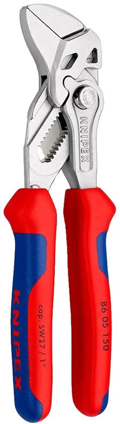 Knipex tang met rood-blauwe handvatten, 150mm.