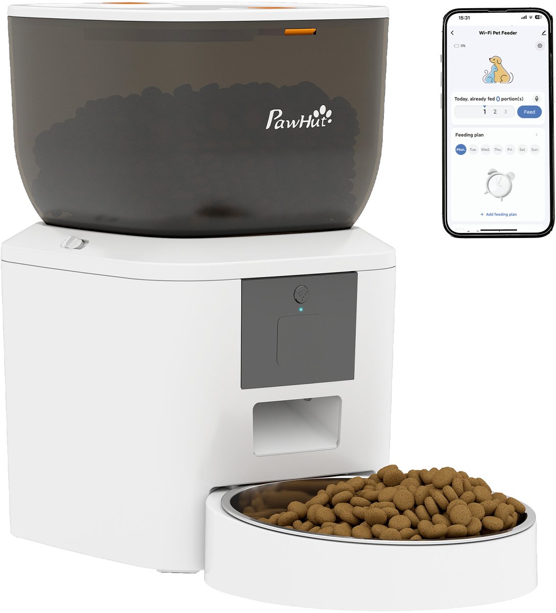 PawHut Pet Feeder-ABS, Edelstahl-35L x 18,5B x 30,5H cm-Weiß