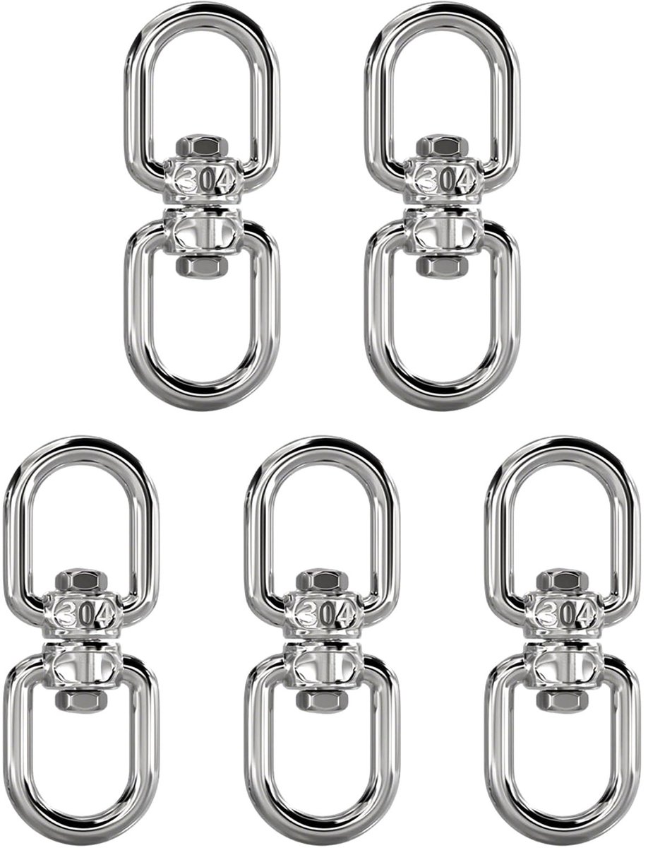 Dailygoods- Zwenkhaken 5 Stuks - Dubbelzijdige Ogen - Roestvrij Staal 304 - Draaibaar - Werklast 95 kg - Voor Hangmatten/Hangplanten - Haak