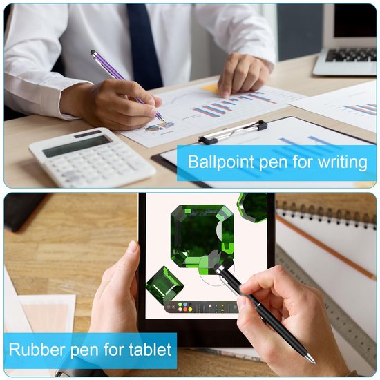 Dailygoods- Styluspen 12 stuks - 2-in-1 Styluspennen/Balpen - Precisie Siliconen Tips - Duurzaam Kunststof/Aluminium - Geschikt voor Touchscreens - Afmeting 13,6 x 0,75 cm - Touchscreenpen — afbeelding 2