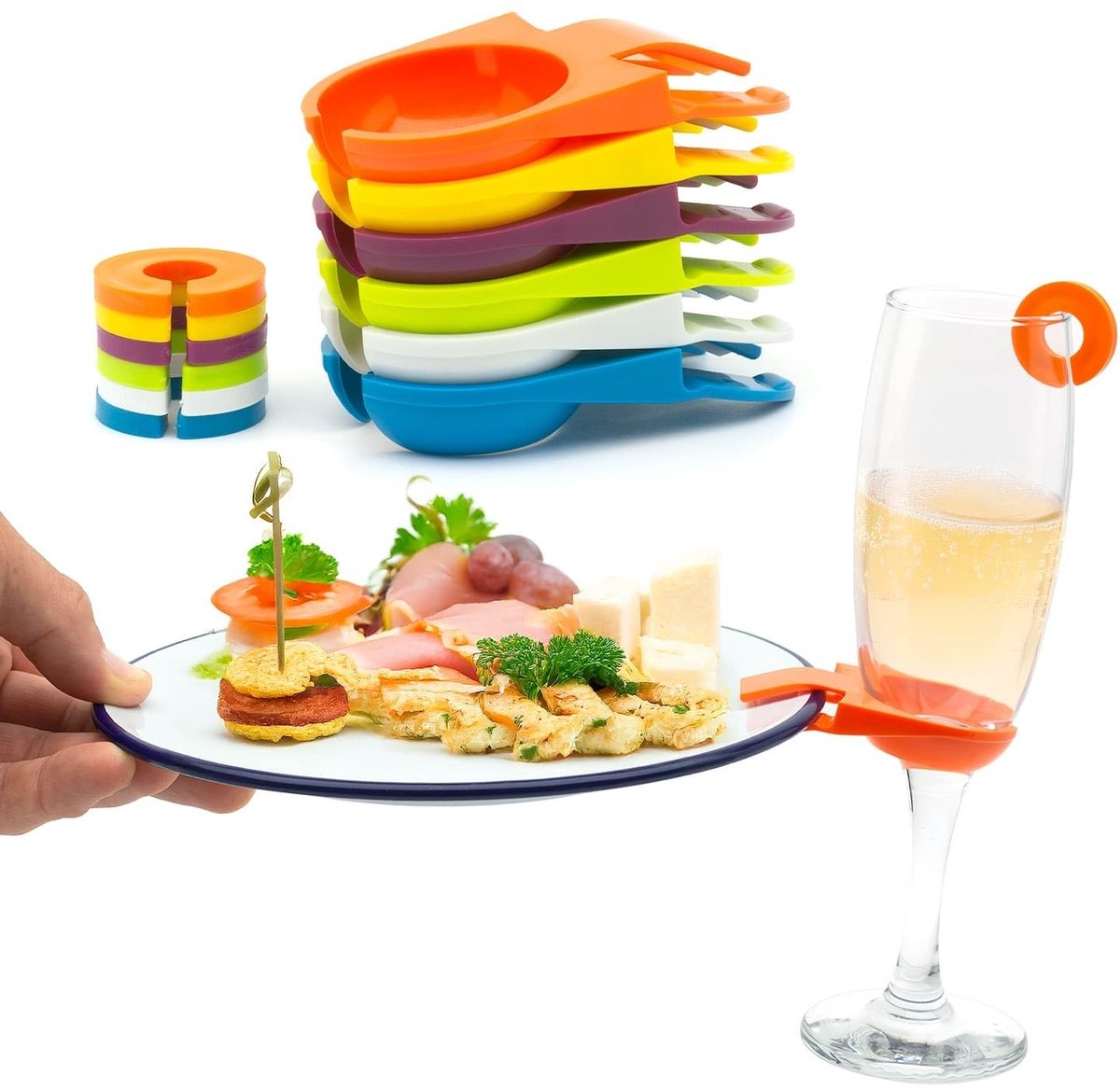 Buffetplaatklemmen 12-delige set - Plaathouders/ID-ringen - Feestaccessoires - Kleurige markeringen - Ideaal voor buffetten - Houdt glazen/borden stevig vast