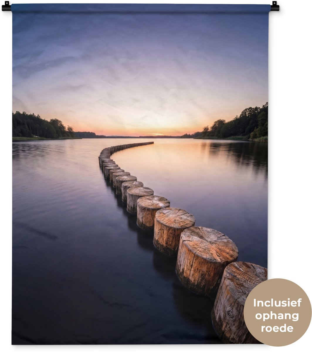 Wandkleed 90x120 cm - Wanddoek Hout - Palen - Water - Wandtapijt - Wandkleden