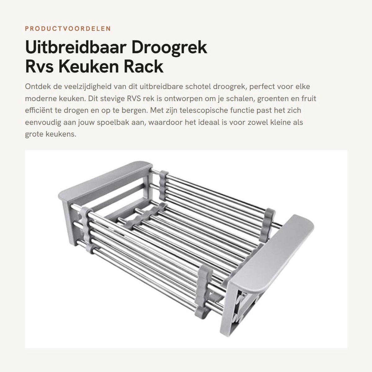 Dailygoods- Droogrek Uitbreidbaar - RVS Keukenrek - Telescopisch - Flexibel - Duurzaam - Geschikt voor Groenten en Fruit - Afwasrek