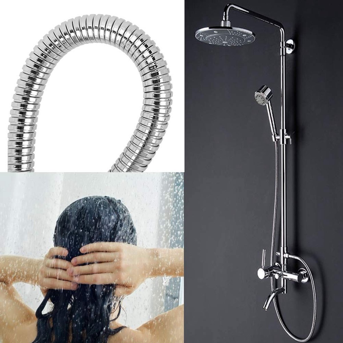 Dailygoods- Doucheslang 3 Meter - Roestvrij Staal - Duurzaam - Hoge Temperatuur Weerstand - Rubber Binnenbuis - Geen Lekkage - Douchekraan