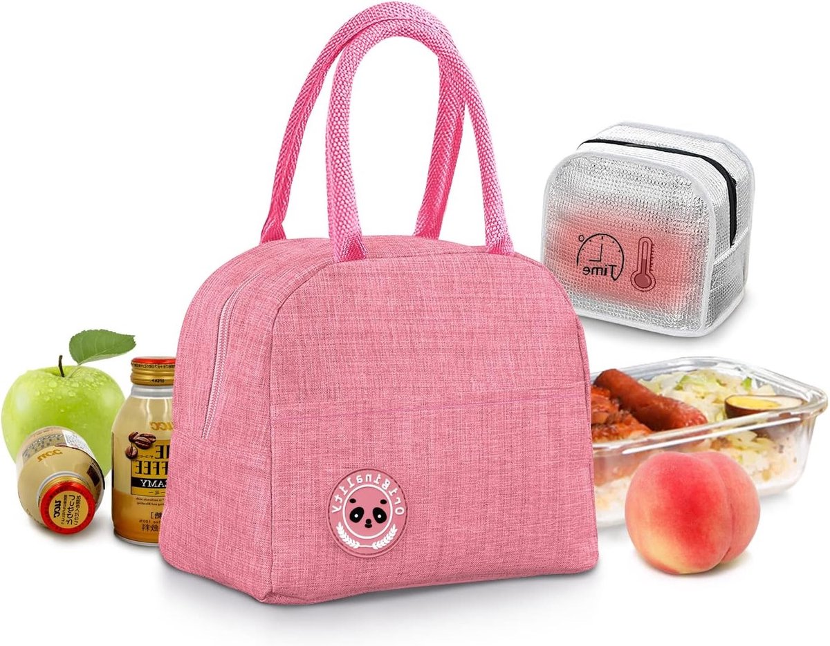 Lichtgewicht koeltas voor lunch, geïsoleerde tas voor werk, school en picknick, opvouwbaar en waterdicht, 6 liter, roze