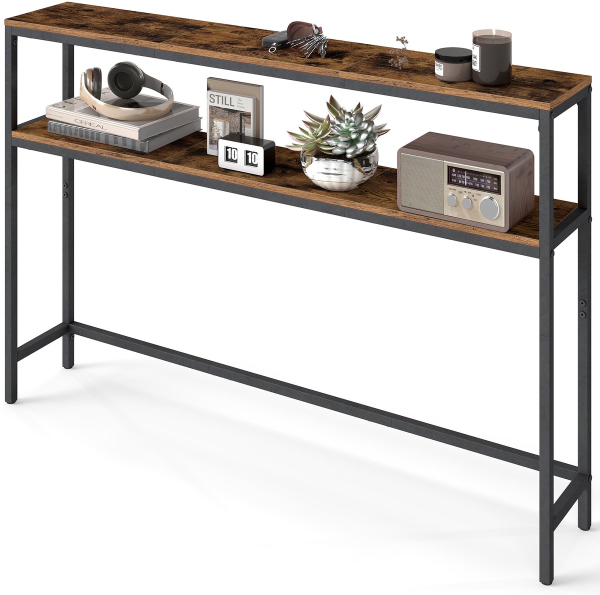 Vasagle Console Tafel - Haltafel - 2 Planken - Voor Hal Woonkamer Slaapkamer Vintagebruin-Zwart