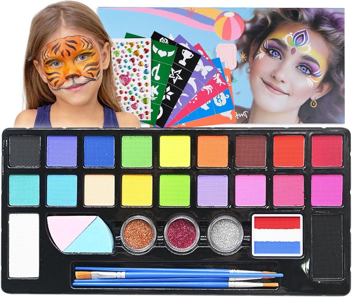 Gezichtsverf voor Kinderen - Waterbasis Make-up voor Carnaval, Halloween en Bodypainting (20 Kleuren)