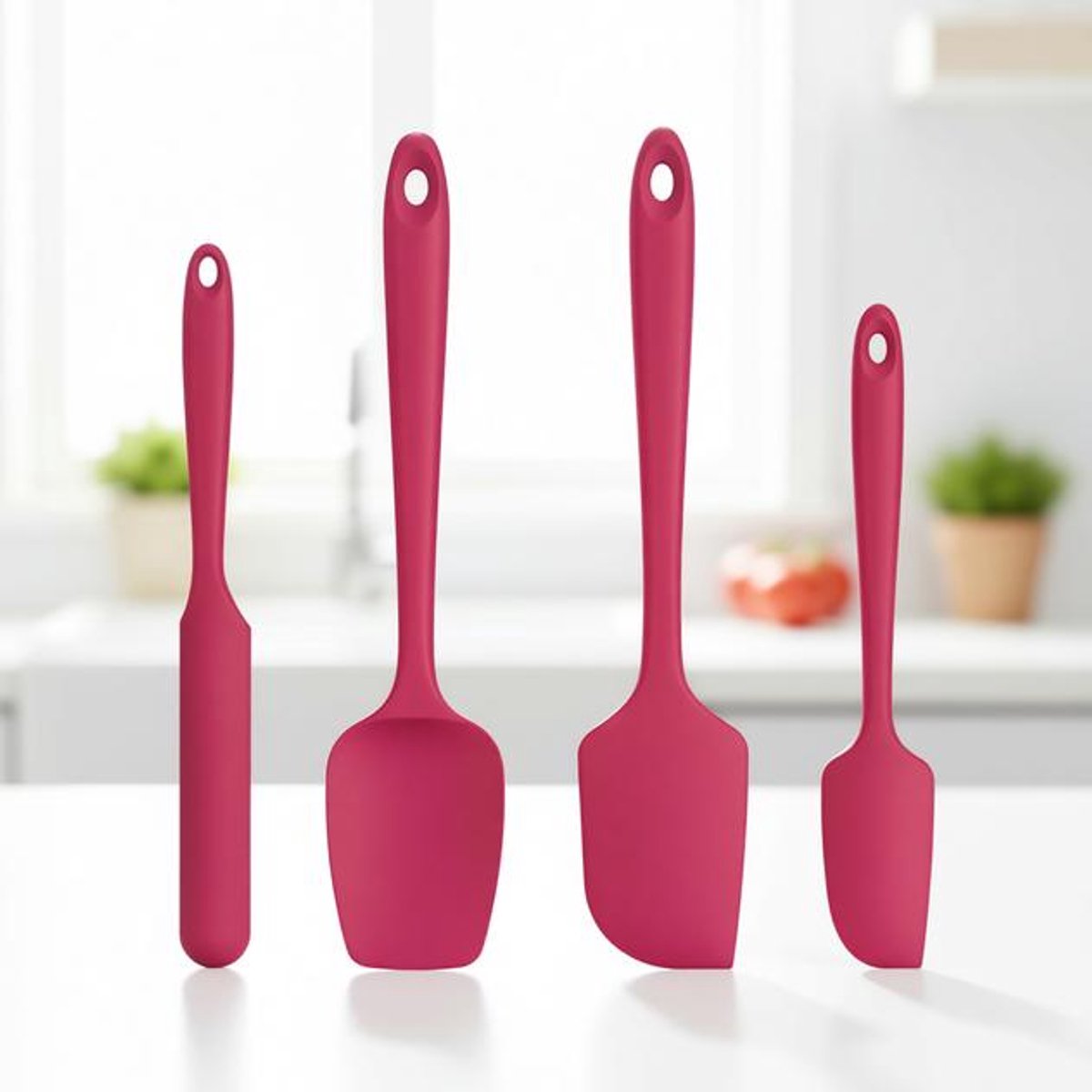ElleMooi Siliconen Spatel Set van 4 - 315°C Hittebestendig - BPA-vrij - Flexibel - Rood