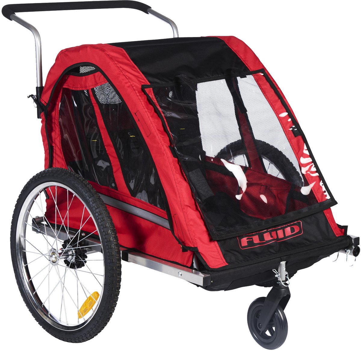 FLUID 2-in-1 Kinderfietskar - voor 1 of 2 Kinderen - Opvouwbare Fietstrailer - Max. 40 kg - Met 5-Puntsgordel - Rood