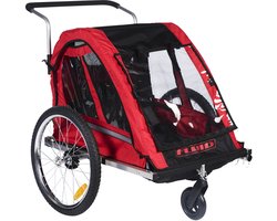 FLUID 2-in-1 Kinderfietskar - voor 1 of 2 Kinderen - Opvouwbare Fietstrailer - Max. 40 kg - Met 5-Puntsgordel - Rood