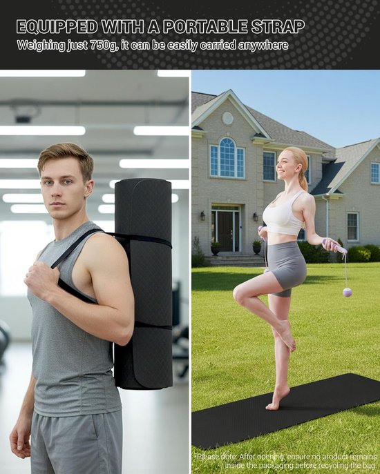 Yogamat Fitnessmat - Trainingsmat Pilates - Thuis Sporten - Extra Dikke Demping - 6 mm Dikte - Zwart van Yogamat — afbeelding 4