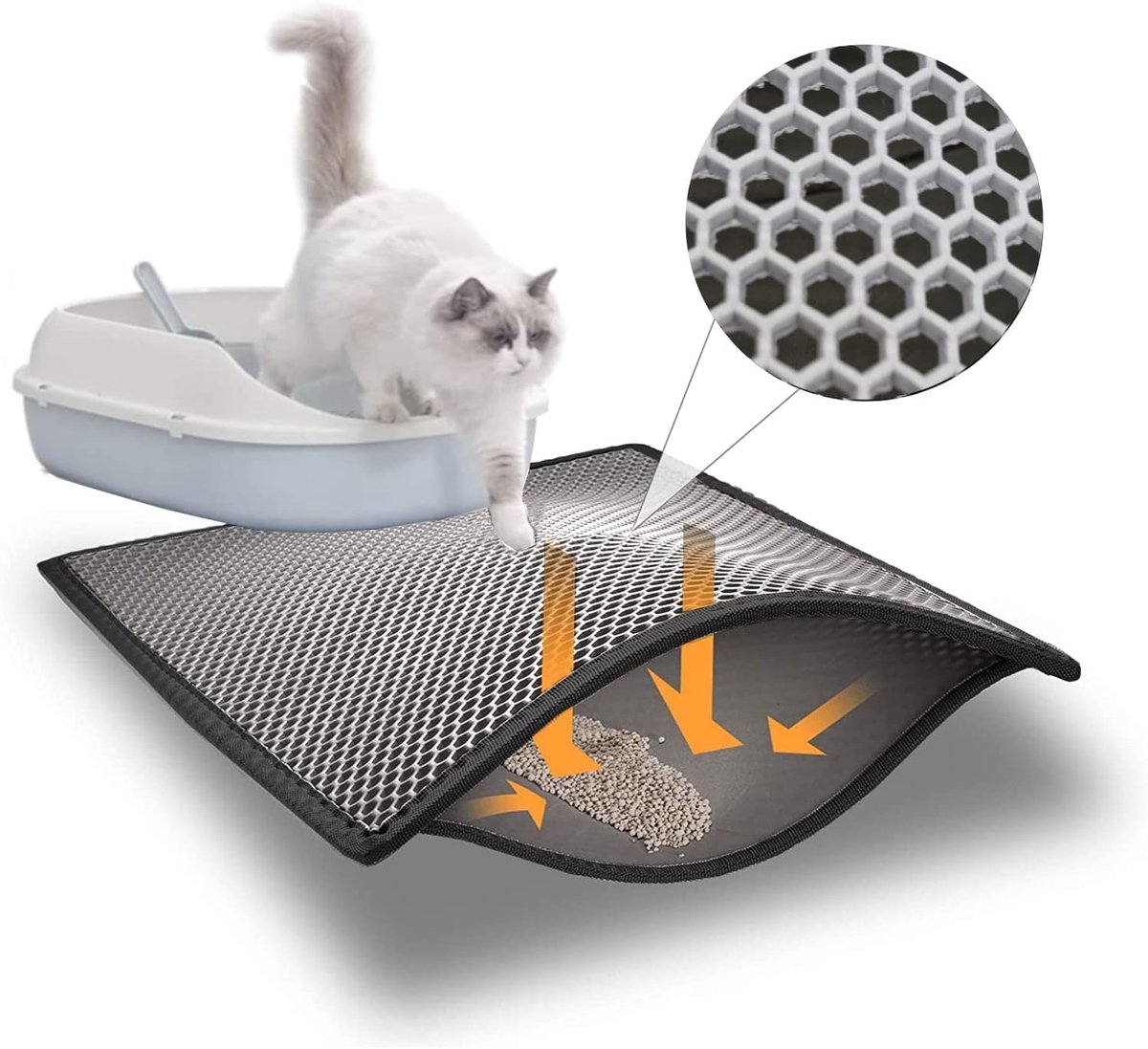 Kattenbakmat - Huisdier Mat - Kattenbak Schoon - Dubbellaags Honingraat - 40x60 cm - Grijs