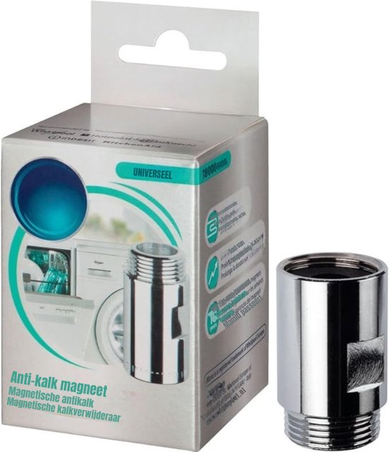 Doos met waterontkalker en een los product ernaast. De doos toont een wasmachine en vaatwasser.