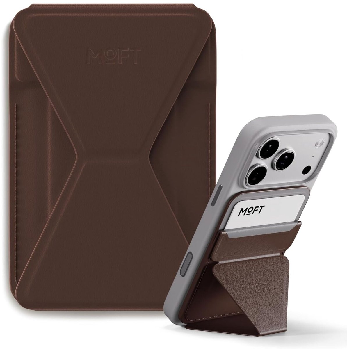 MOFT Snap-On Magnetische Kaarthouder - Wallet Compatibel met MagSafe - Pasjeshouder met Standaard - MOVAS Vegan Leer - Portemonnee 2 Pasjes - Bruin