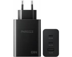 USB-C Oplader 65W - Snellader - 2x USB-C & 1x USB-A - GaN - Oplader Meerdere Poorten - USB-C Stekker - Voor Laptop & Telefoon - Zwart