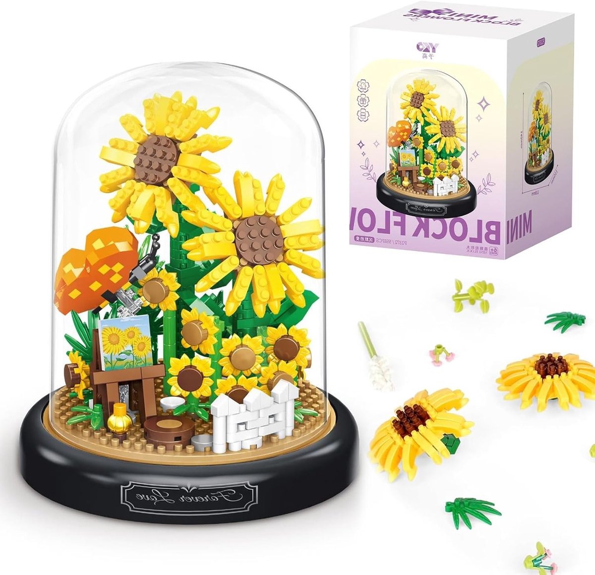 Bouwset met 558 Stukken, Kunstbloemen en Zonnebloemen, Creatief Speelgoed voor Kamerdecoratie en Kantoor, Inclusief Beschermende Cover en Klemblokken